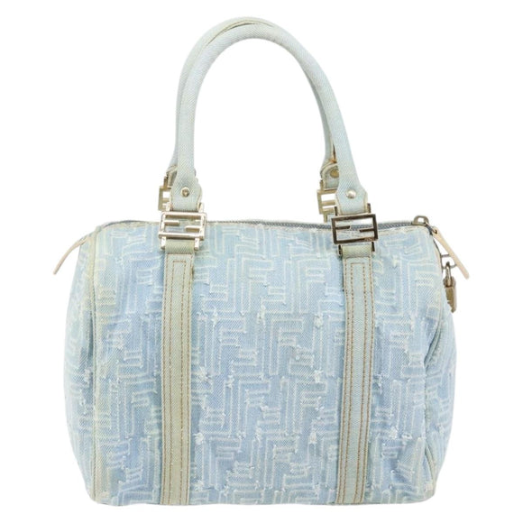FENDI Zucca Canvas Hand Bag Light Blue Gold Auth 168153V