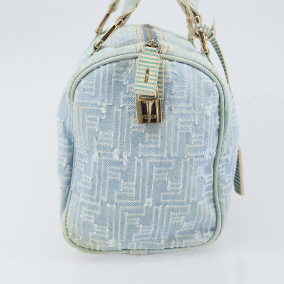FENDI Zucca Canvas Hand Bag Light Blue Gold Auth 168153V