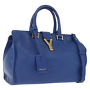 SAINT LAURENT Baby Kabas Hand Bag Leather 2way Blue Gold 311210 Auth 168154-1