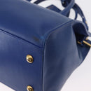 SAINT LAURENT Baby Kabas Hand Bag Leather 2way Blue Gold 311210 Auth 168154-15