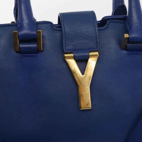 SAINT LAURENT Baby Kabas Hand Bag Leather 2way Blue Gold 311210 Auth 168154