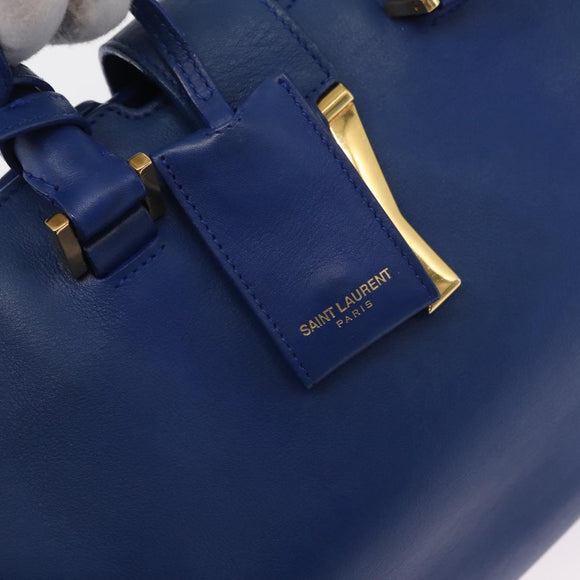 SAINT LAURENT Baby Kabas Hand Bag Leather 2way Blue Gold 311210 Auth 168154