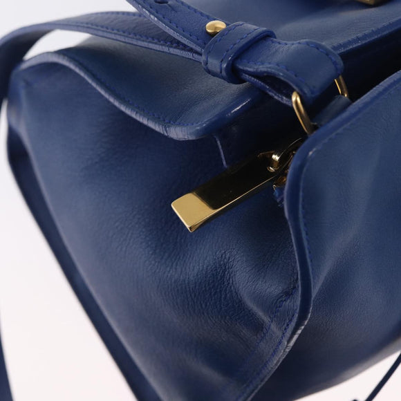 SAINT LAURENT Baby Kabas Hand Bag Leather 2way Blue Gold 311210 Auth 168154
