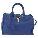 SAINT LAURENT Baby Kabas Hand Bag Leather 2way Blue Gold 311210 Auth 168154-2