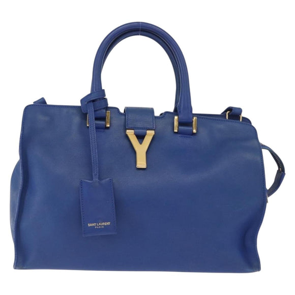 SAINT LAURENT Baby Kabas Hand Bag Leather 2way Blue Gold 311210 Auth 168154