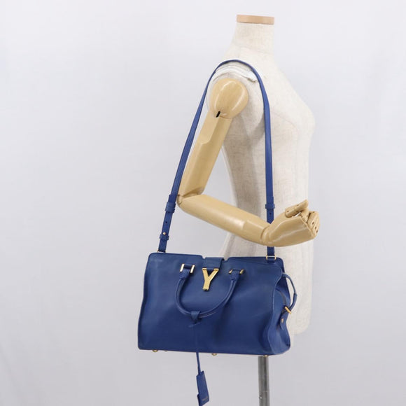 SAINT LAURENT Baby Kabas Hand Bag Leather 2way Blue Gold 311210 Auth 168154