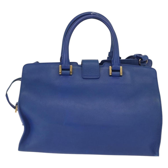 SAINT LAURENT Baby Kabas Hand Bag Leather 2way Blue Gold 311210 Auth 168154