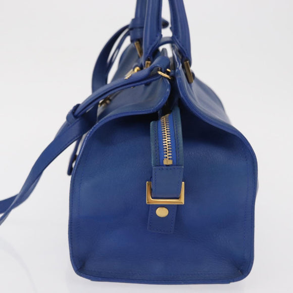 SAINT LAURENT Baby Kabas Hand Bag Leather 2way Blue Gold 311210 Auth 168154