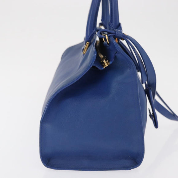 SAINT LAURENT Baby Kabas Hand Bag Leather 2way Blue Gold 311210 Auth 168154