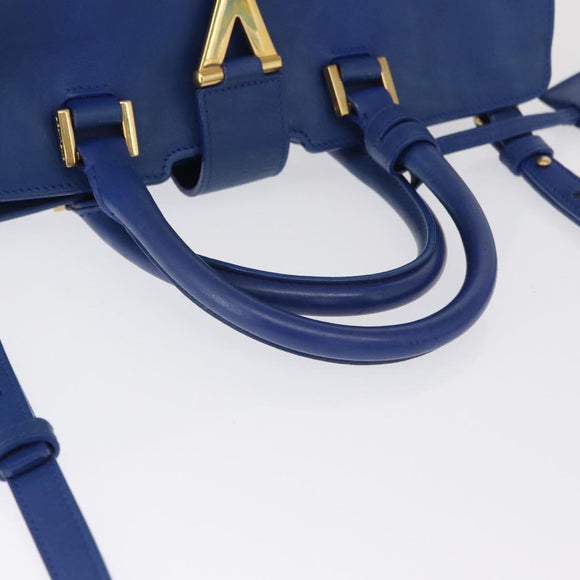 SAINT LAURENT Baby Kabas Hand Bag Leather 2way Blue Gold 311210 Auth 168154