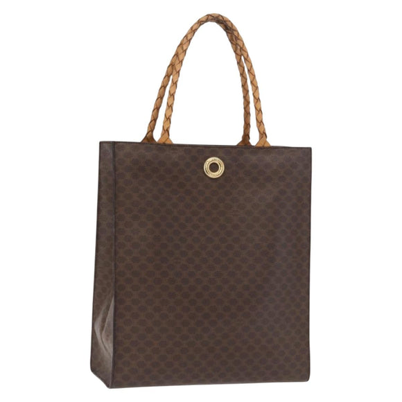 CELINE Macadam Canvas Tote Bag PVC Leather Brown Gold Auth 168166