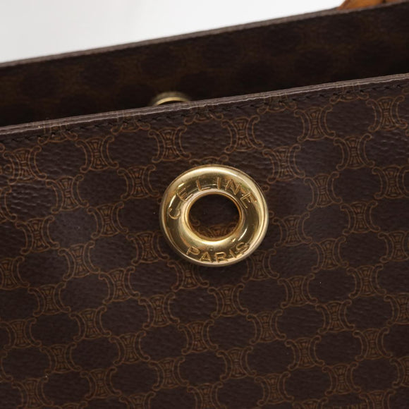 CELINE Macadam Canvas Tote Bag PVC Leather Brown Gold Auth 168166