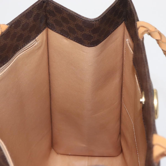 CELINE Macadam Canvas Tote Bag PVC Leather Brown Gold Auth 168166