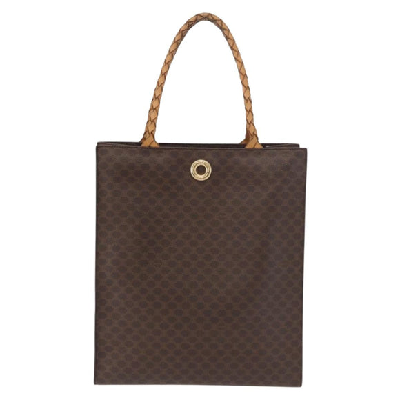 CELINE Macadam Canvas Tote Bag PVC Leather Brown Gold Auth 168166