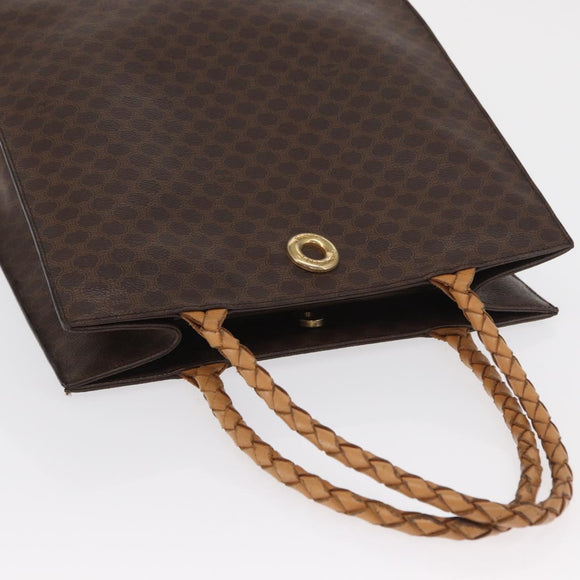 CELINE Macadam Canvas Tote Bag PVC Leather Brown Gold Auth 168166