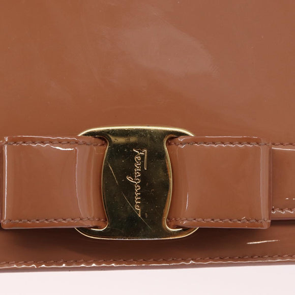 Salvatore Ferragamo Vala Chain Shoulder Bag Patent leather Pink Gold Auth 168168