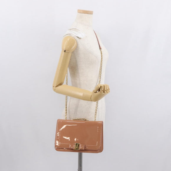 Salvatore Ferragamo Vala Chain Shoulder Bag Patent leather Pink Gold Auth 168168