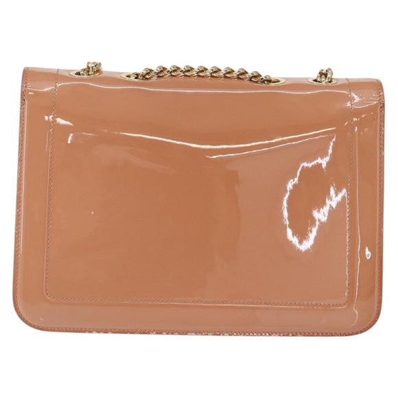 Salvatore Ferragamo Vala Chain Shoulder Bag Patent leather Pink Gold Auth 168168