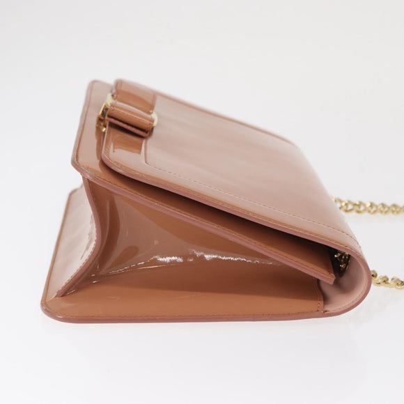 Salvatore Ferragamo Vala Chain Shoulder Bag Patent leather Pink Gold Auth 168168