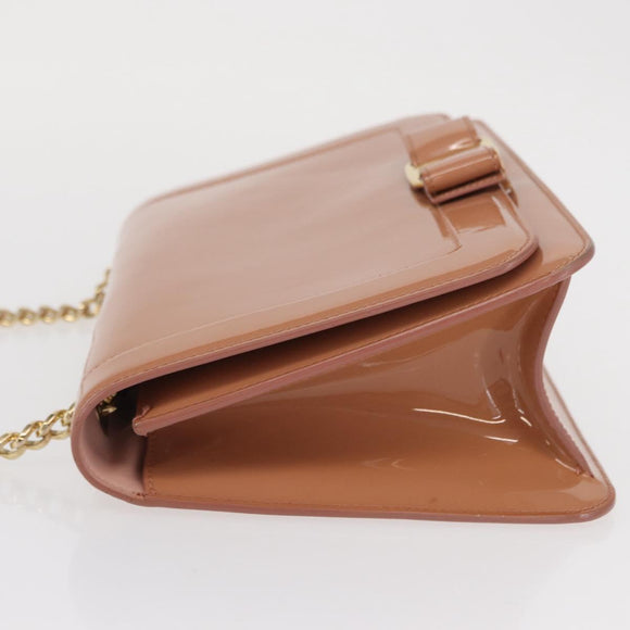 Salvatore Ferragamo Vala Chain Shoulder Bag Patent leather Pink Gold Auth 168168