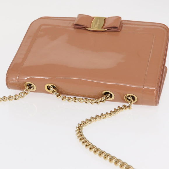 Salvatore Ferragamo Vala Chain Shoulder Bag Patent leather Pink Gold Auth 168168