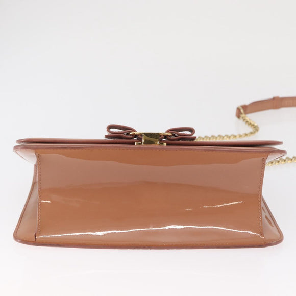 Salvatore Ferragamo Vala Chain Shoulder Bag Patent leather Pink Gold Auth 168168
