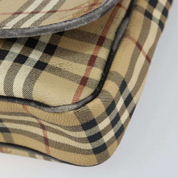 Burberrys Nova Check Hand Bag PVC 2way Beige Gold Auth 168170