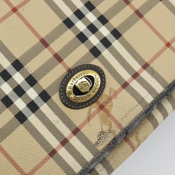 Burberrys Nova Check Hand Bag PVC 2way Beige Gold Auth 168170