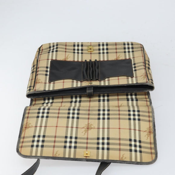 Burberrys Nova Check Hand Bag PVC 2way Beige Gold Auth 168170