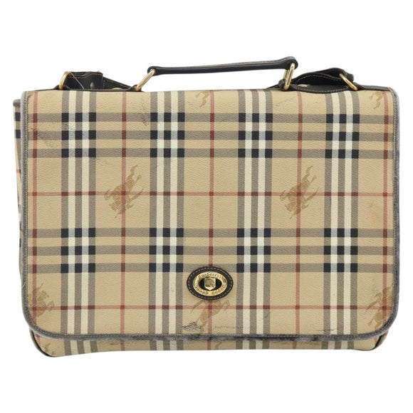 Burberrys Nova Check Hand Bag PVC 2way Beige Gold Auth 168170