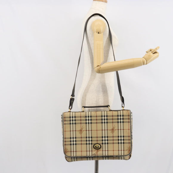 Burberrys Nova Check Hand Bag PVC 2way Beige Gold Auth 168170