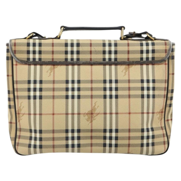 Burberrys Nova Check Hand Bag PVC 2way Beige Gold Auth 168170