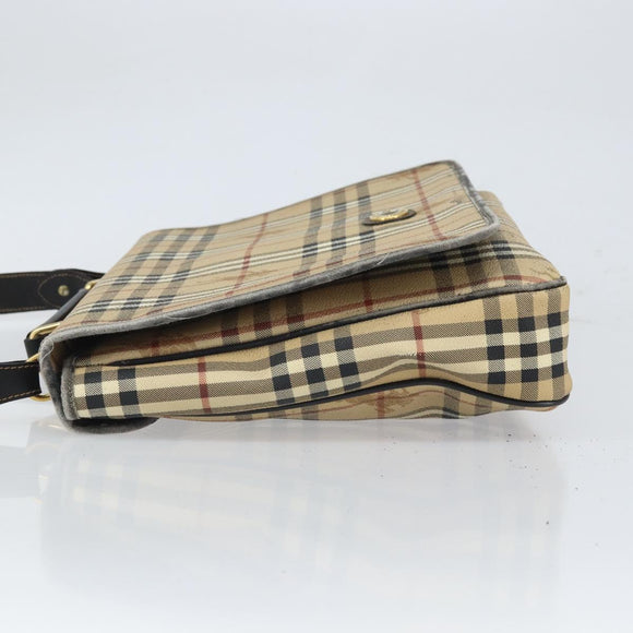 Burberrys Nova Check Hand Bag PVC 2way Beige Gold Auth 168170