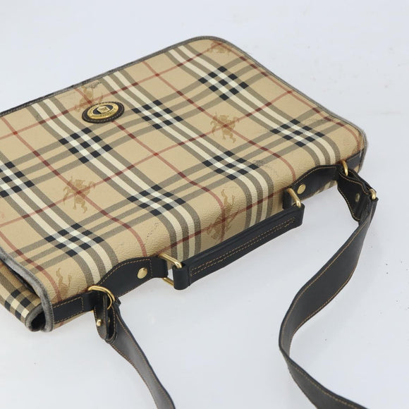 Burberrys Nova Check Hand Bag PVC 2way Beige Gold Auth 168170