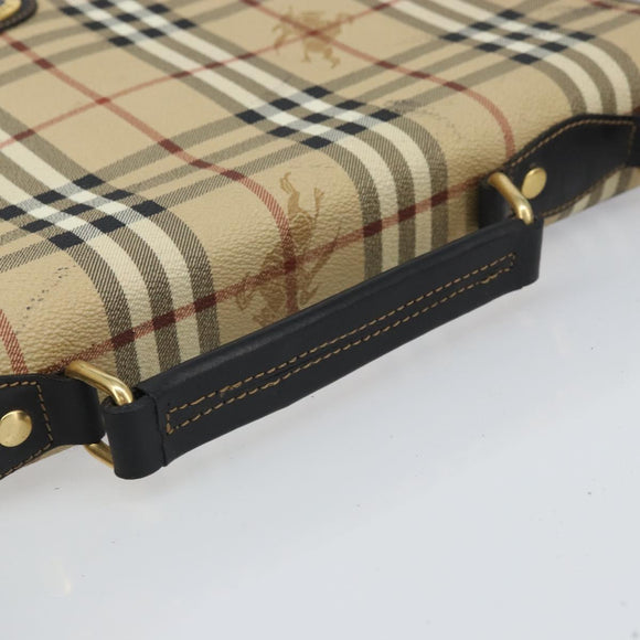 Burberrys Nova Check Hand Bag PVC 2way Beige Gold Auth 168170