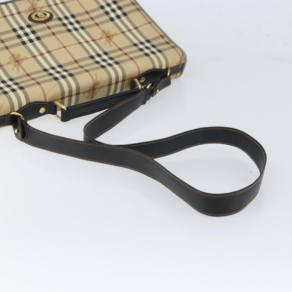 Burberrys Nova Check Hand Bag PVC 2way Beige Gold Auth 168170