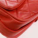 CHANEL Matelasse 25 Chain Shoulder Bag Lamb Skin Red Silver CC Auth 168175V-15