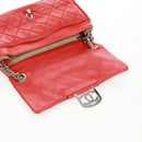 CHANEL Matelasse 25 Chain Shoulder Bag Lamb Skin Red Silver CC Auth 168175V-9