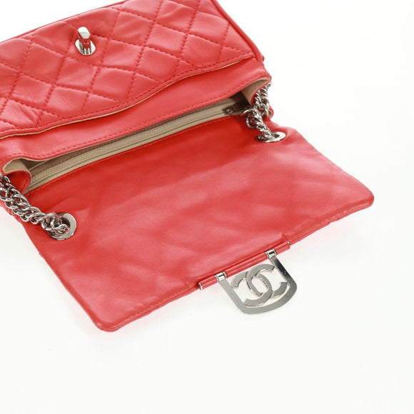 CHANEL Matelasse 25 Chain Shoulder Bag Lamb Skin Red Silver CC Auth 168175V