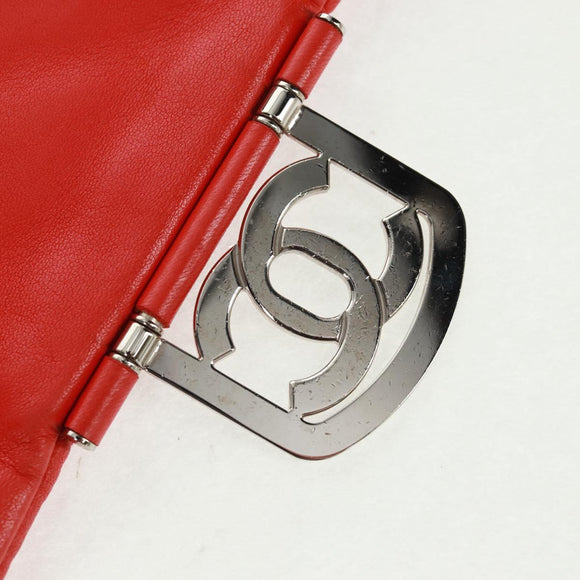 CHANEL Matelasse 25 Chain Shoulder Bag Lamb Skin Red Silver CC Auth 168175V