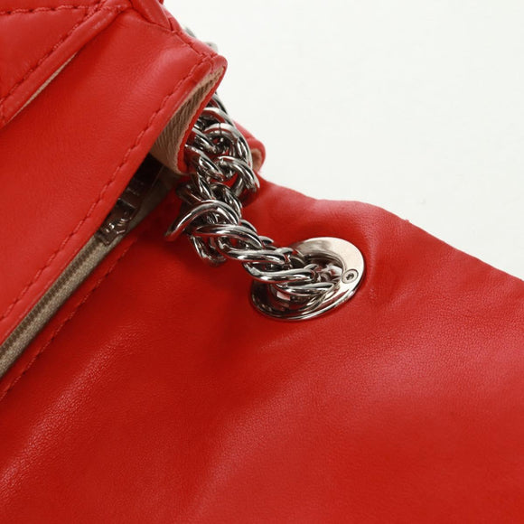 CHANEL Matelasse 25 Chain Shoulder Bag Lamb Skin Red Silver CC Auth 168175V