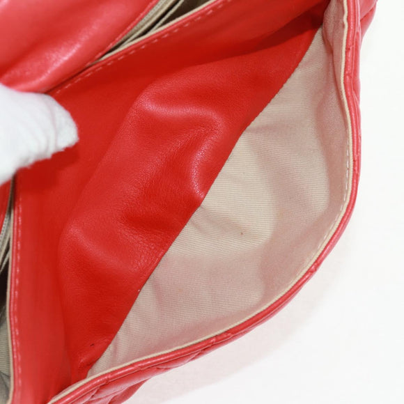 CHANEL Matelasse 25 Chain Shoulder Bag Lamb Skin Red Silver CC Auth 168175V