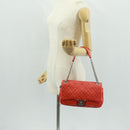 CHANEL Matelasse 25 Chain Shoulder Bag Lamb Skin Red Silver CC Auth 168175V-28