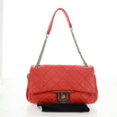 CHANEL Matelasse 25 Chain Shoulder Bag Lamb Skin Red Silver CC Auth 168175V-12
