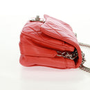 CHANEL Matelasse 25 Chain Shoulder Bag Lamb Skin Red Silver CC Auth 168175V-4