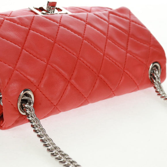 CHANEL Matelasse 25 Chain Shoulder Bag Lamb Skin Red Silver CC Auth 168175V