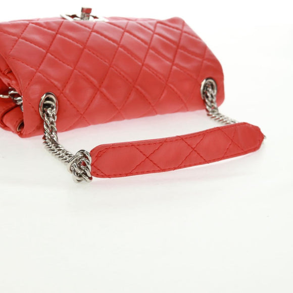 CHANEL Matelasse 25 Chain Shoulder Bag Lamb Skin Red Silver CC Auth 168175V