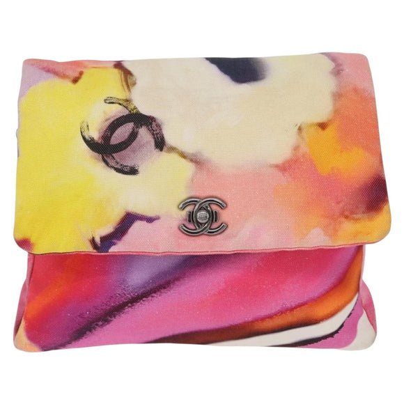 CHANEL Chain Matelasse Shoulder Bag Canvas Multicolor Silver CC Auth 168180SAM