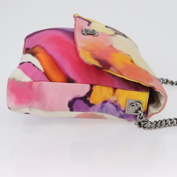 CHANEL Chain Matelasse Shoulder Bag Canvas Multicolor Silver CC Auth 168180SAM