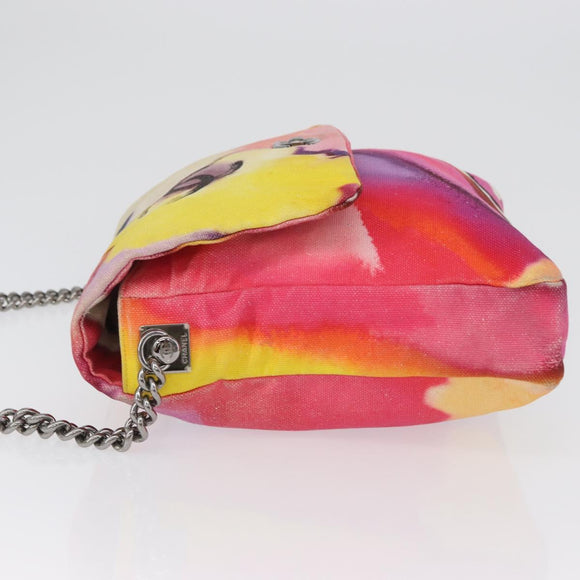 CHANEL Chain Matelasse Shoulder Bag Canvas Multicolor Silver CC Auth 168180SAM